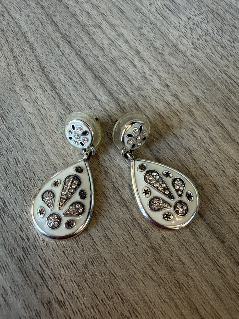 Brighton Silver-Tone White Teardrop Crystal Drop Earrings